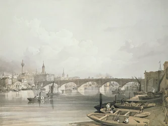 London Bridge, von oberhalb der Brücke, graviert von William Simpson (1823-99), veröffentlicht 1852 von Lloyd Bros. und Co.